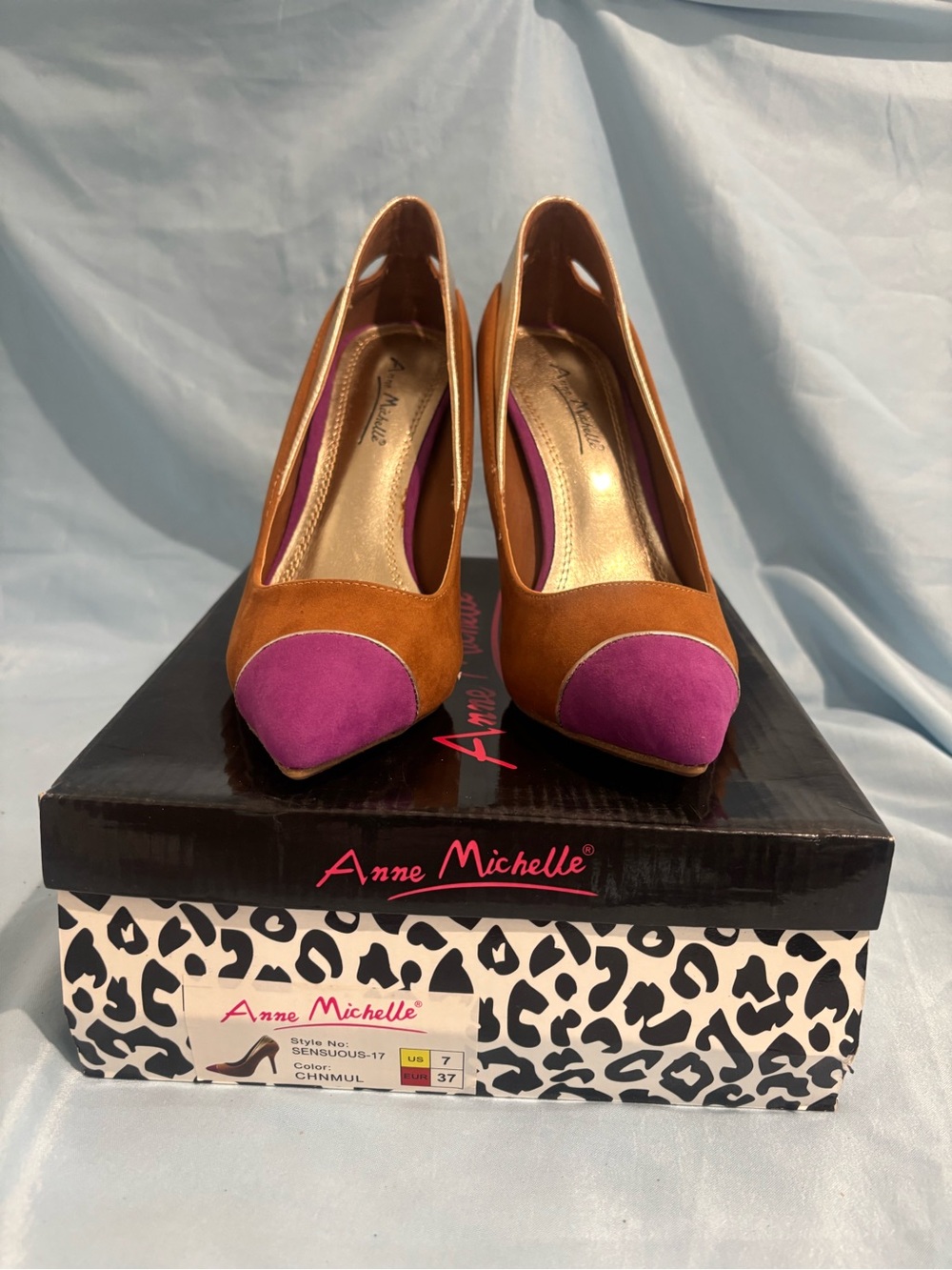 Anne Michelle Two-Tone Brown and Purple Pointed Pumps